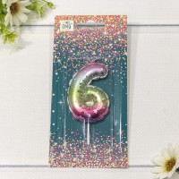 Свеча для торта Цифра 6 "Градиент со звёздочками" 6см 1/12 1/120 Арт: 20010-90/6