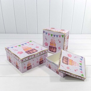 Коробки Квадратные Набор 1/3 25*25*12 Сиреневый 1/16 Арт: 7206010/2