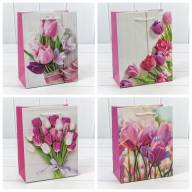 Пакет подарочный с блёстками &quot;Тюльпаны&quot; (микс 312) 18*23*10 210г 1/20 1/360 Арт: 000312E - Пакет подарочный с блёстками "Тюльпаны" (микс 312) 18*23*10 210г 1/20 1/360 Арт: 000312E