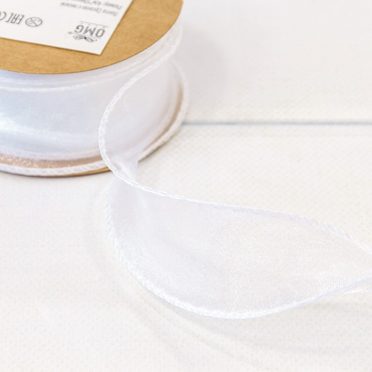 Лента Органза с леской 4см*10ярд Белый 1/5 1/200 Арт: 594-40/1