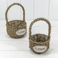 Корзины плетёные Круглые Набор 1/2 16*25 (±5%) из водорослей с ручкой Натуральный 1/36 Арт: 420152/3