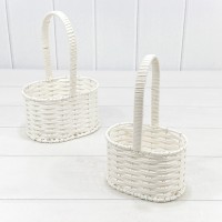 Корзины плетёные Овальные Набор 1/2 17*13*10 (±5%) из пластика с ручкой Белый 1/36 Арт: 420175/1