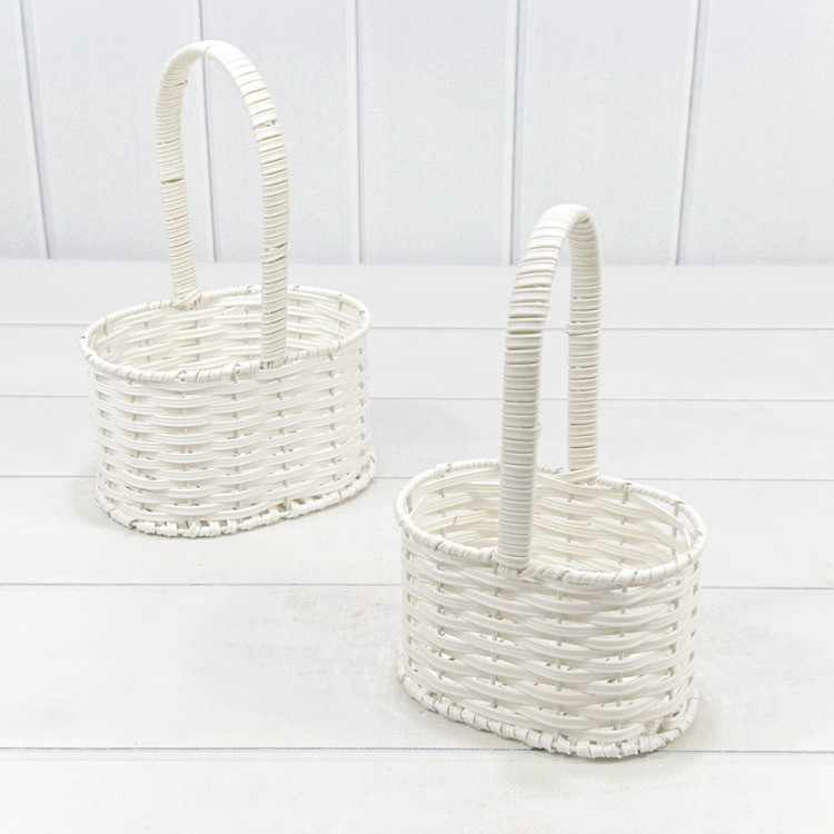 Корзины плетёные Овальные Набор 1/2 17*13*10 (±5%) из пластика с ручкой Белый 1/36 Арт: 420175/1