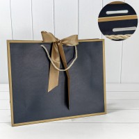 Пакет подарочный с лентой 39,5*32*12 210г Синий 1/10 1/80 Арт: 000502AA/16