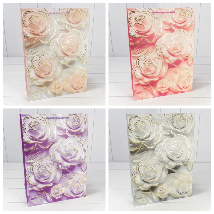 Пакет подарочный с тиснением "Цветы" (микс 113) 30*41,5*12 210г 1/20 1/80 Арт: 000113A