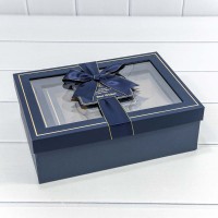 Коробки Прямоугольные Набор 1/3 29*21*9,5 с окошком и бантом Тёмно-синий 1/12 Арт: 721307/4