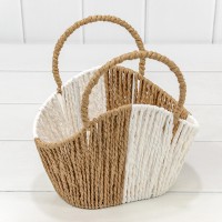 Корзина плетёная 21*13*10/15 (±5%) из бумаги с ручками Натуральный/Белый 1/80 Арт: 420123/48