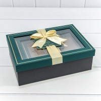Коробки Прямоугольные Набор 1/3 29*21*9,5 с окошком и бантом Синевато-зелёный/Чёрный 1/12 Арт: 721307/6