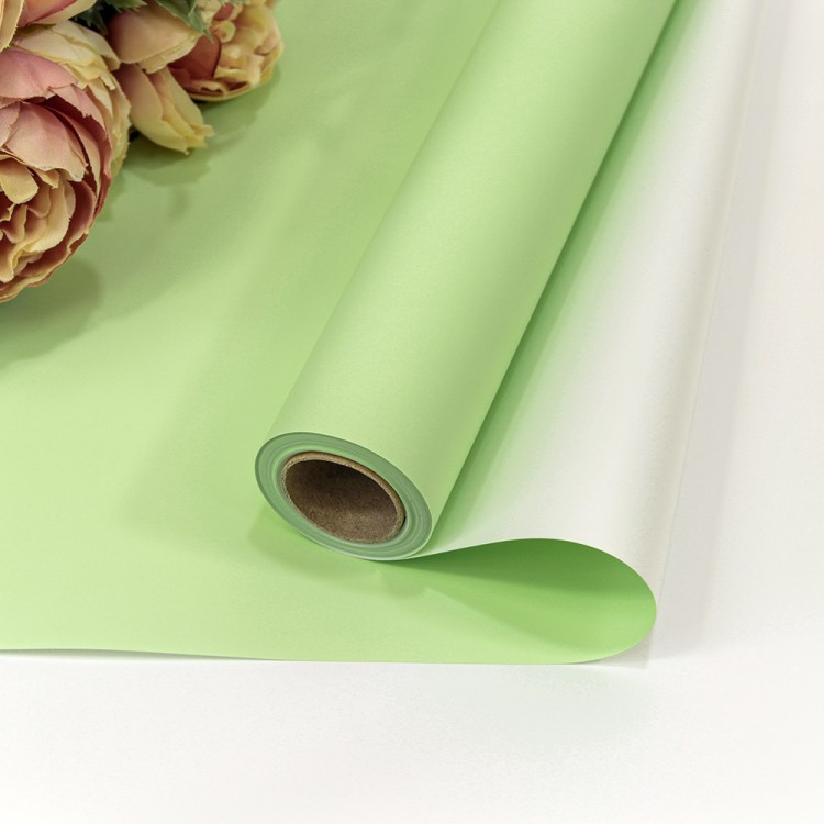 Плёнка 0,58*10м 275г матовая двухсторонняя 65мкм Светло-салатовый/Серебристый 1/30 Арт: 1604/580