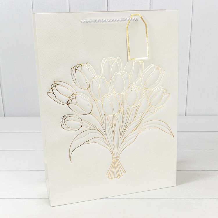 Пакет подарочный с тиснением "Цветы" (338) 31*42*12 210г Белый 1/20 1/80 Арт: 000338A/1
