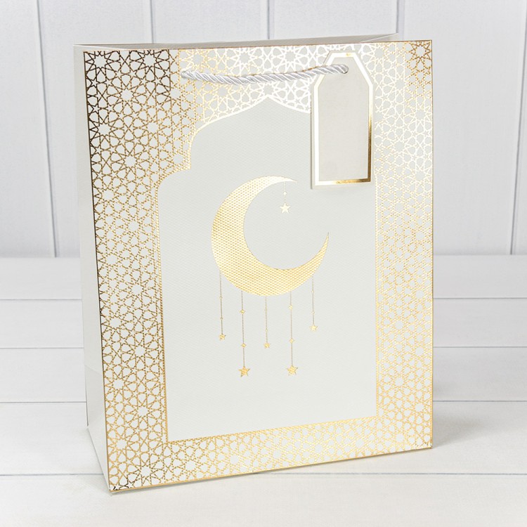 Пакет подарочный с тиснением "Полумесяц" (292) 26*32*12 210г Белый 1/20 1/240 Арт: 000292C/1