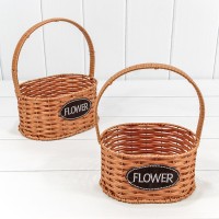 Корзины плетёные Овальные Набор 1/2 21*15*25 (±5%) из пластика с ручкой Рыжий 1/24 Арт: 420156/14