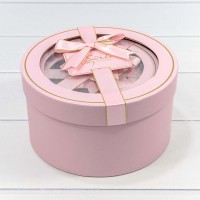 Коробки Круглые Набор 1/3 21*11,5 с окошком и бантом Розовый 1/18 Арт: 721303/1