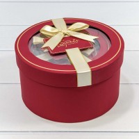 Коробки Круглые Набор 1/3 21*11,5 с окошком и бантом Красный 1/18 Арт: 721303/2