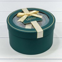 Коробки Круглые Набор 1/3 21*11,5 с окошком и бантом Синевато-зелёный 1/18 Арт: 721303/3