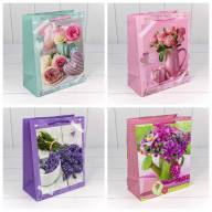 Пакет подарочный матовый &quot;Цветы&quot; (микс) 20*25*10 128г 1/20 1/480 Арт: 00026D - Пакет подарочный матовый "Цветы" (микс) 20*25*10 128г 1/20 1/480 Арт: 00026D