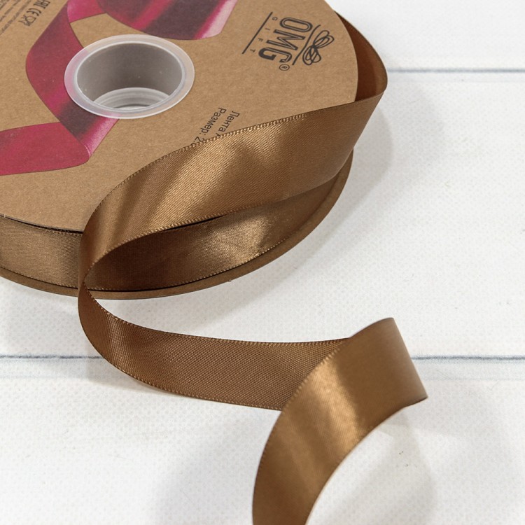 Лента Атласная Полиэстер класс А 2,5см*100ярд Золотисто-коричневый 1/8 1/32 Арт: 556-25/845