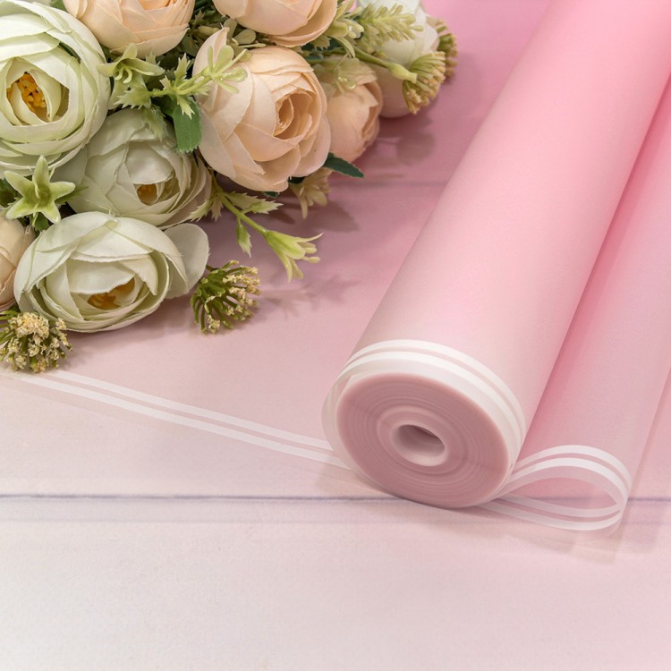 Плёнка 59см 800г матовая с двойной белой полосой 55мкм Розовый-217 1/6 1/12 Арт: 80024/217